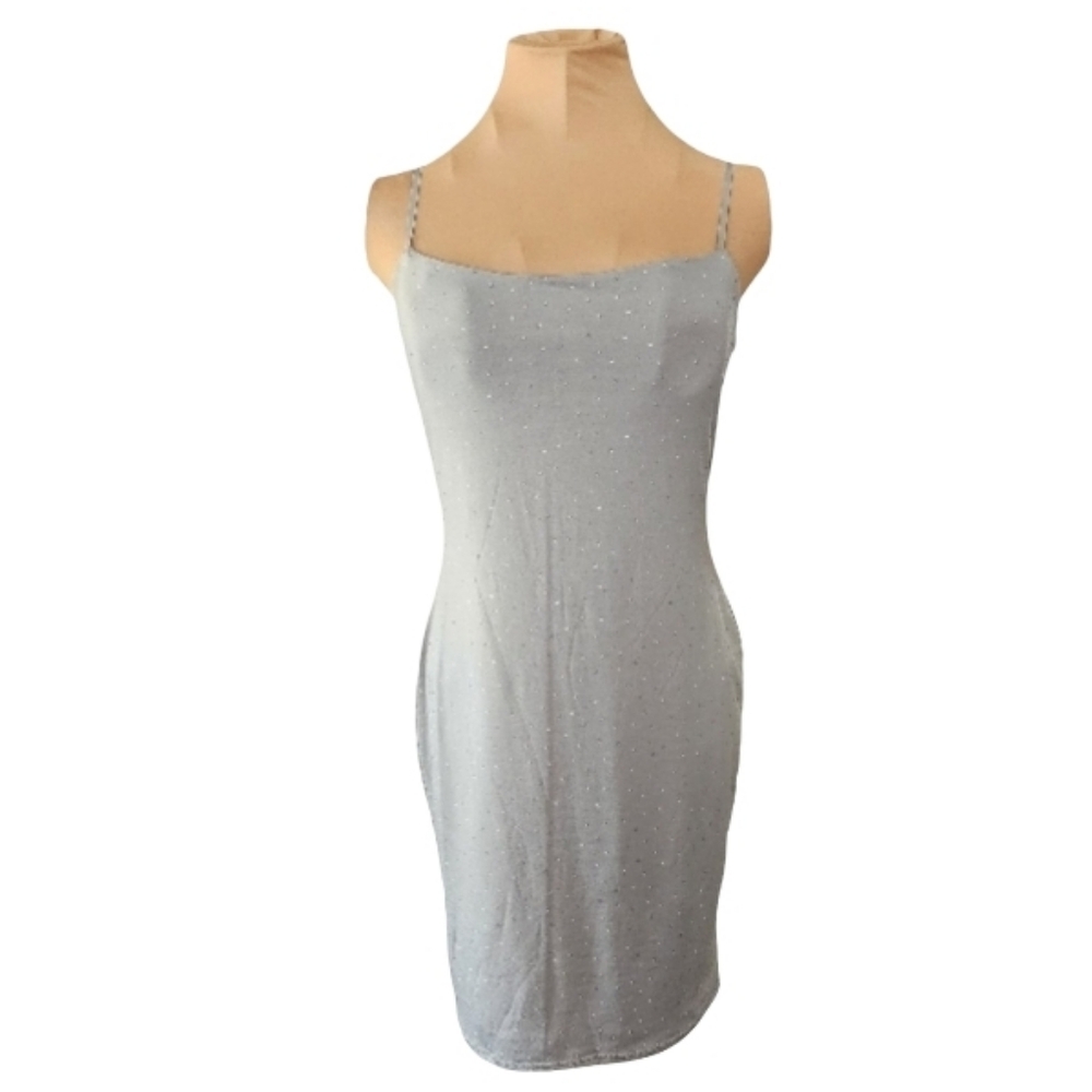 Haute Monde Silver Sparkle Bodycon Mini Dress‎ Women's Large NWT